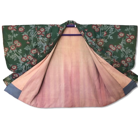 ❌SOLD Vintage Green Floral Cotton “Boro” Cropped Kimono Robe Jacket - Picture 3 of 13